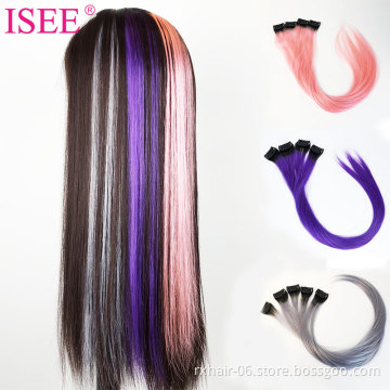 2021 Fashion Clip In One Piece Colorful Human Hair Extension,Colors Party Highlights Colorful One Clip In Hair Extension